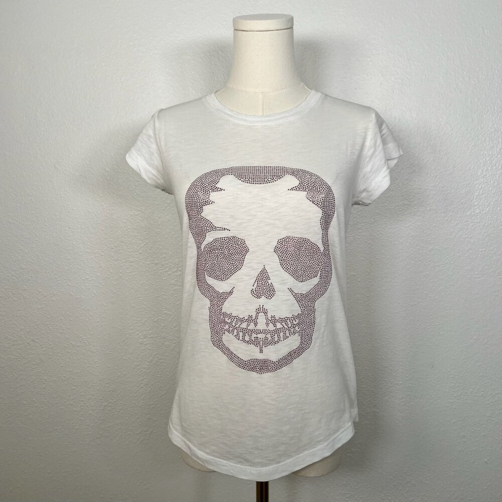 Zadig & Voltaire Skinny Skull Strass Tee - Pink/White - Size S